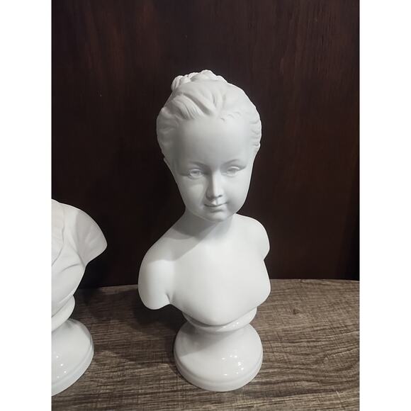Pair Busts Girl Woman Andrea by Sadek Sculptures Made In Japan White Lot of 2 - Picture 2 of 12